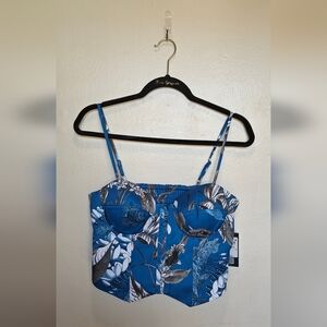 Guess Maia Blue Floral Printed Corset Crop Top | Medium